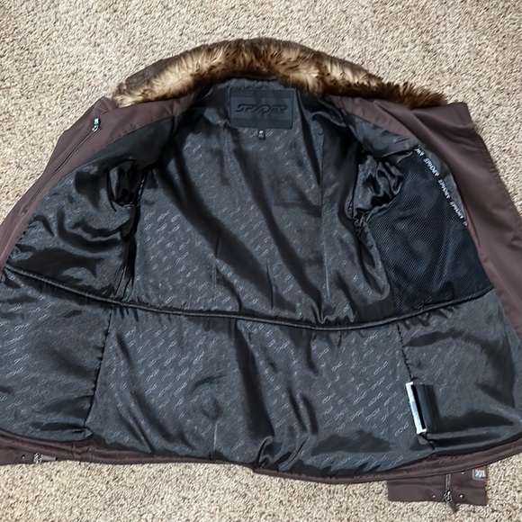 SPYDER Y2K BROWN & BLACK FAUX FUR COLLAR MOTO SKI JACKET COAT SIZE 8 - Picture 13 of 17